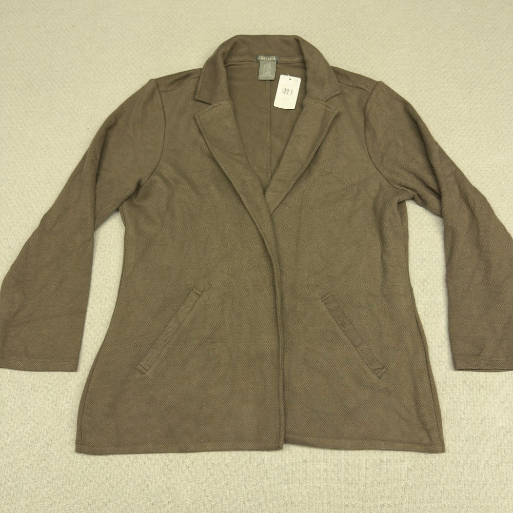 New Matty M Blazer Womens XXL Brown Pebble Knit Open Front Jacket Preppy
